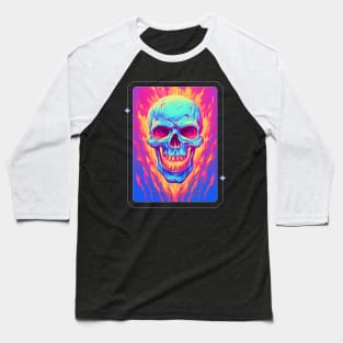 Retrowave Skull Fire Baseball T-Shirt